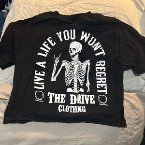 The Drive Clothing Women’s Black Graphic Crop Top - Skeleton 'Live a Life'